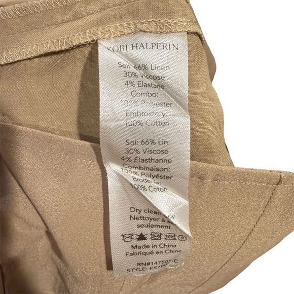 Kobi Halperin Oriana Linen Blend Tan Cropped Ankle Pants Lace Trim Hem Women’s 4 - Picture 6 of 7